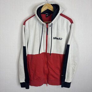 Nike Air Full Zip Hoodie Jacket Red White Black Fleece Lined Men’s Size Large